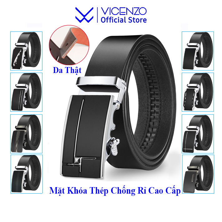 Thắt Lưng Nam Da Bò Nguyên Miếng Chính Hãng Vicenzo Cao Cấp Bh 1 Năm, Dây Nịt Thắt Lưng Nam Đẹp Da Thật Khóa Hợp Kim Đúc