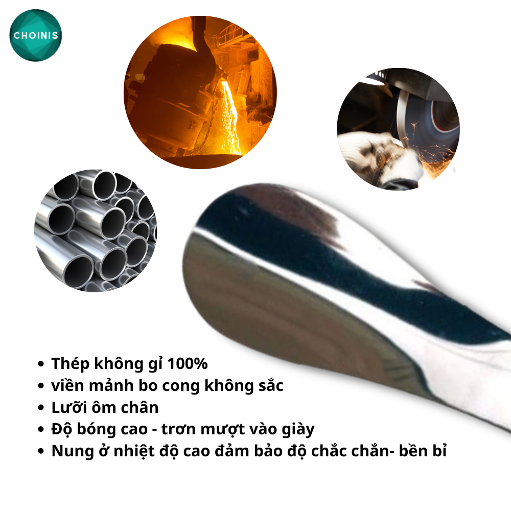Đón gót giày làm từ thép không gỉ bóng gương dài 8cm choinis