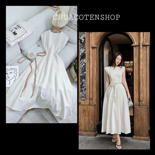 Đầm midi xoè kèm dây tết hoa