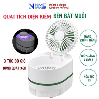Quạt mini để bàn tích điện NMC STORE, quạt mini cầm tay kiêm đèn bắt muỗi công nghệ đèn Led 3 tốc độ gió