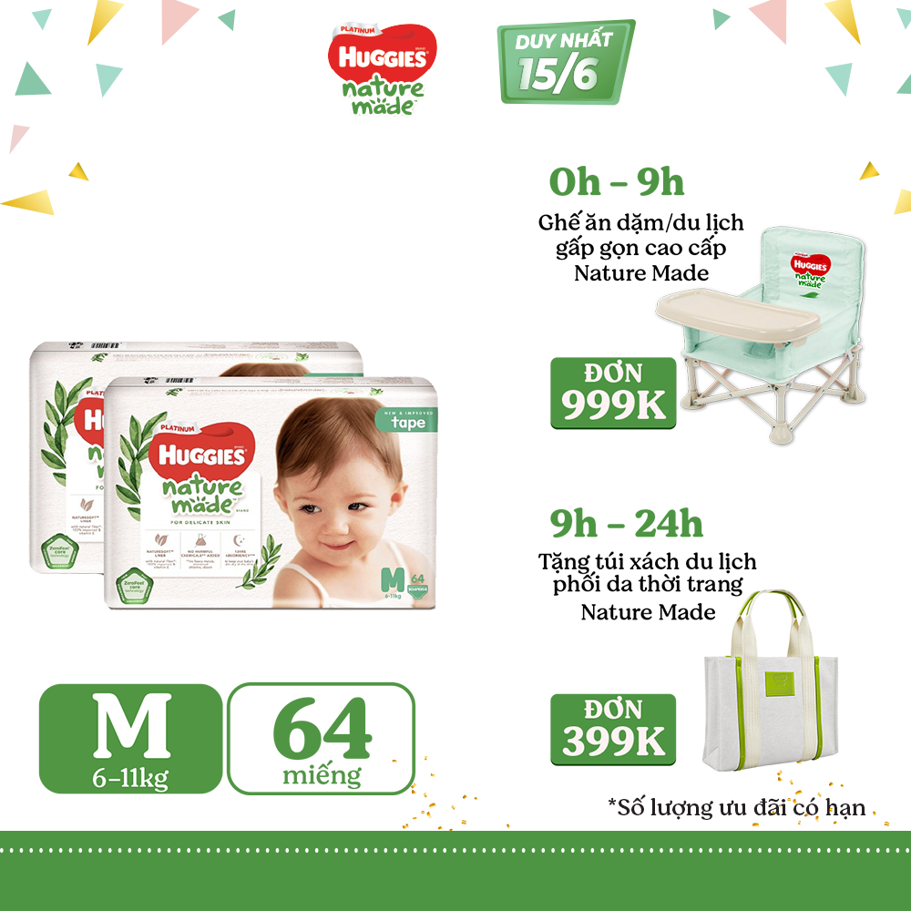 Combo 2 Tã Dán Huggies Platinum Nature Made Size M64