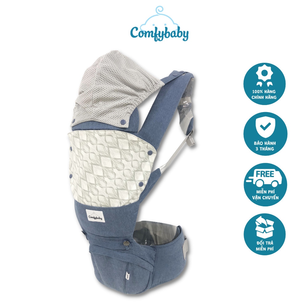 Địu ngồi trẻ em cao cấp Air mesh - siêu mềm thoáng khí 4 tư thế Comfybaby HC003 cho bé từ sơ sinh trở lên có mũ đỡ đầu