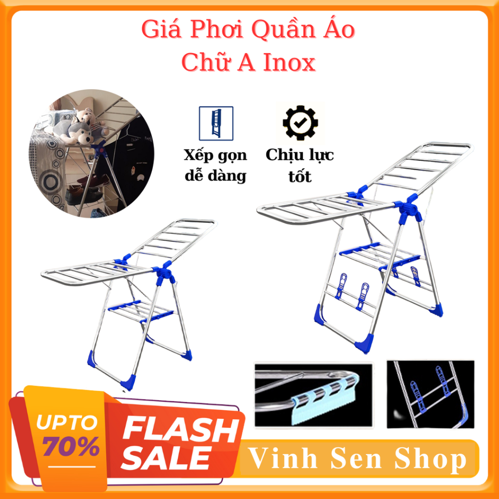 Sào phơi đồ, quần áo, chữ A inox cao cấp, kiểu dáng Hàn Quốc, chịu lực tốt bền, xếp gọn dễ dàng, sử dụng mọi không gian