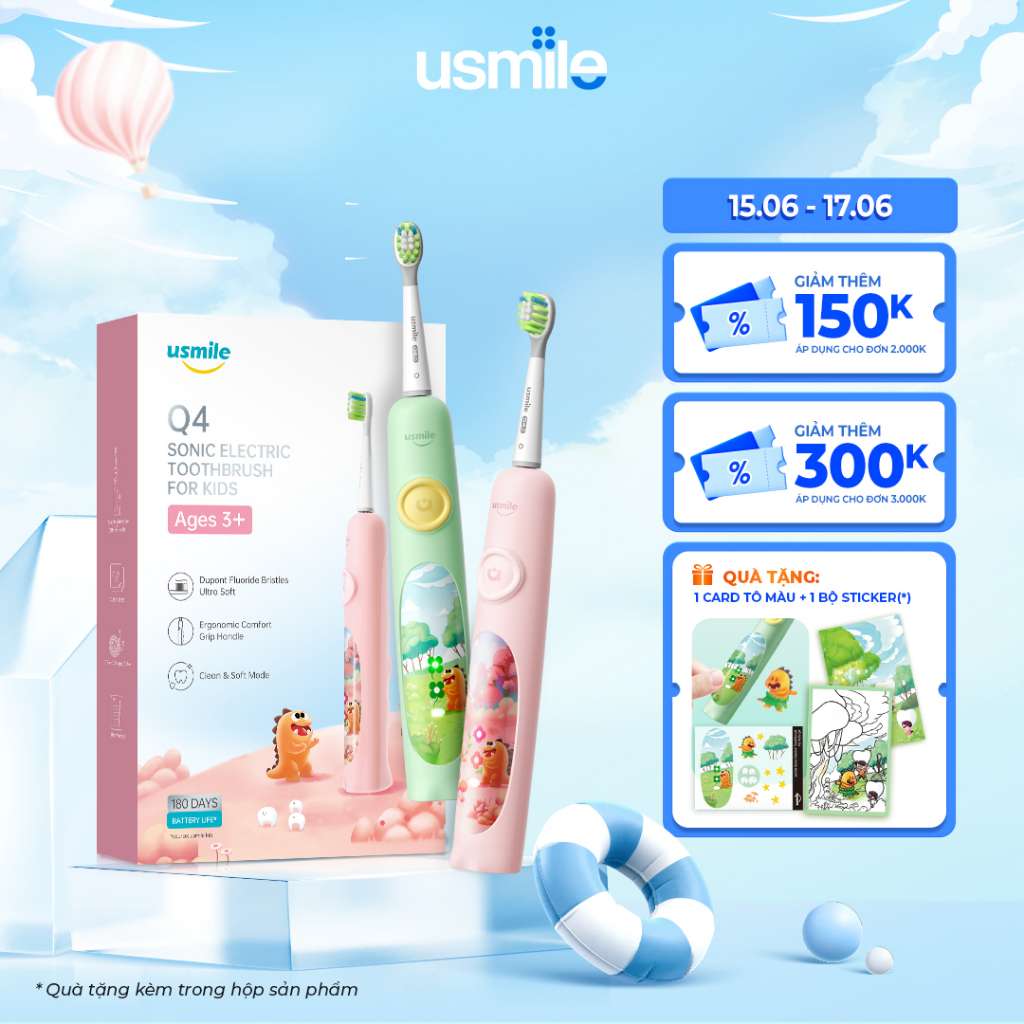 Bàn chải điện sóng siêu âm usmile Q4 (dành cho trẻ em) - Bảo hành 12 tháng