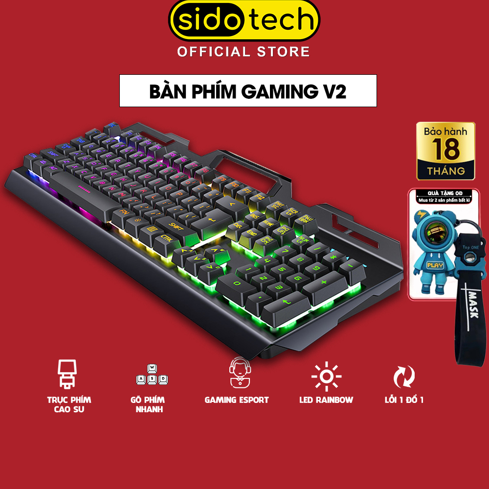 Bàn phím máy tính giả cơ SIDOTECH V2 có dây gaming 104 key đèn led rgb chống nước khung kim loại cứng cáp chống va đập