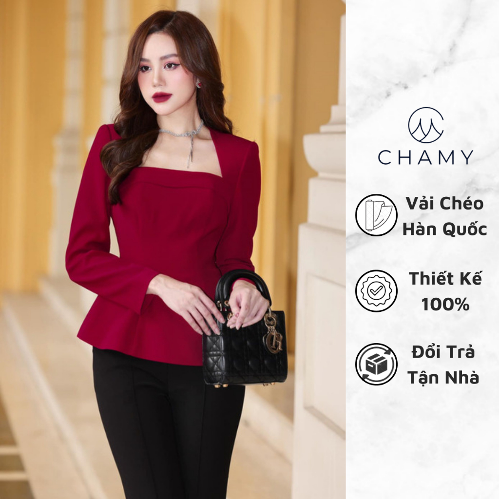 Áo kiểu 𝐂𝐇𝐀𝐌𝐘 Abir Thiết Kế Chiết Eo Tôn Dáng Sang Trọng Chất Liệu Chéo Hàn Cao Cấp