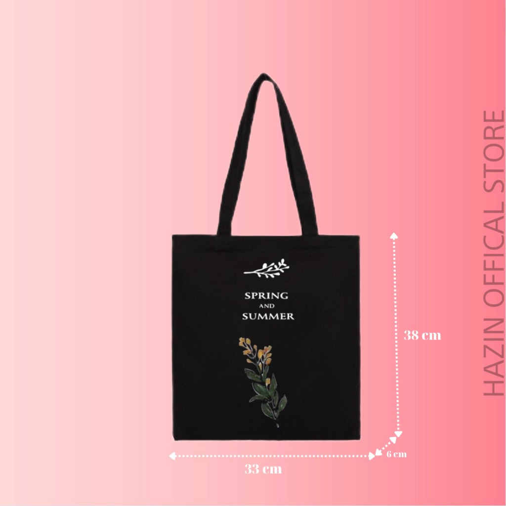 Túi tote HAZIN vải canvas ulzzang unisex đa dạng chữ có khoá miệng đi học đi chơi đựng vừa khổ a4 | BigBuy360 - bigbuy360.vn