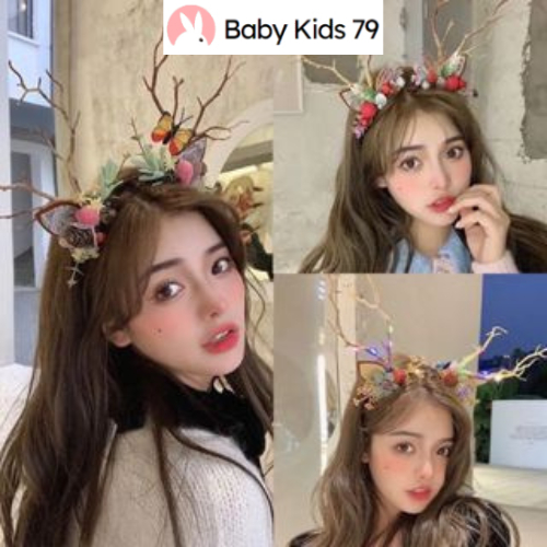 Cài noel, cài ngộ nghĩnh, cài tóc noel cho bé và người lớn siêu xinh, kẹp noel có đèn phát sáng, sừng hươu hoa lá
