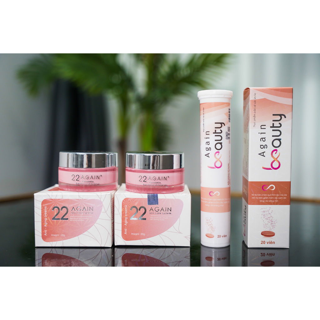 COMBO Kem Dưỡng Trắng Da Và Viên Sủi 22 AGAIN Giúp Tái Tạo Collagen, Ngăn Ngừa Lão Hoá, Mờ Nám, Phục Hồi Da - Hộp 30g