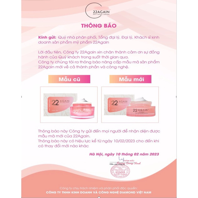 COMBO Kem Dưỡng Trắng Da Và Viên Sủi 22 AGAIN Giúp Tái Tạo Collagen, Ngăn Ngừa Lão Hoá, Mờ Nám, Phục Hồi Da - Hộp 30g
