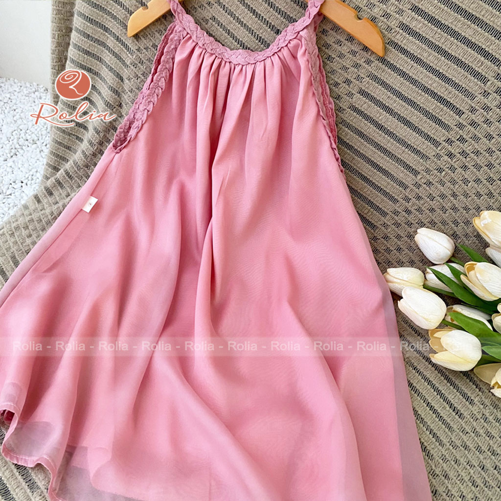 Váy hồng 2 dây đi biển cho bé ROLIA chất tơ óng 2 lớp cho bé từ 2-10 tuổi MH156