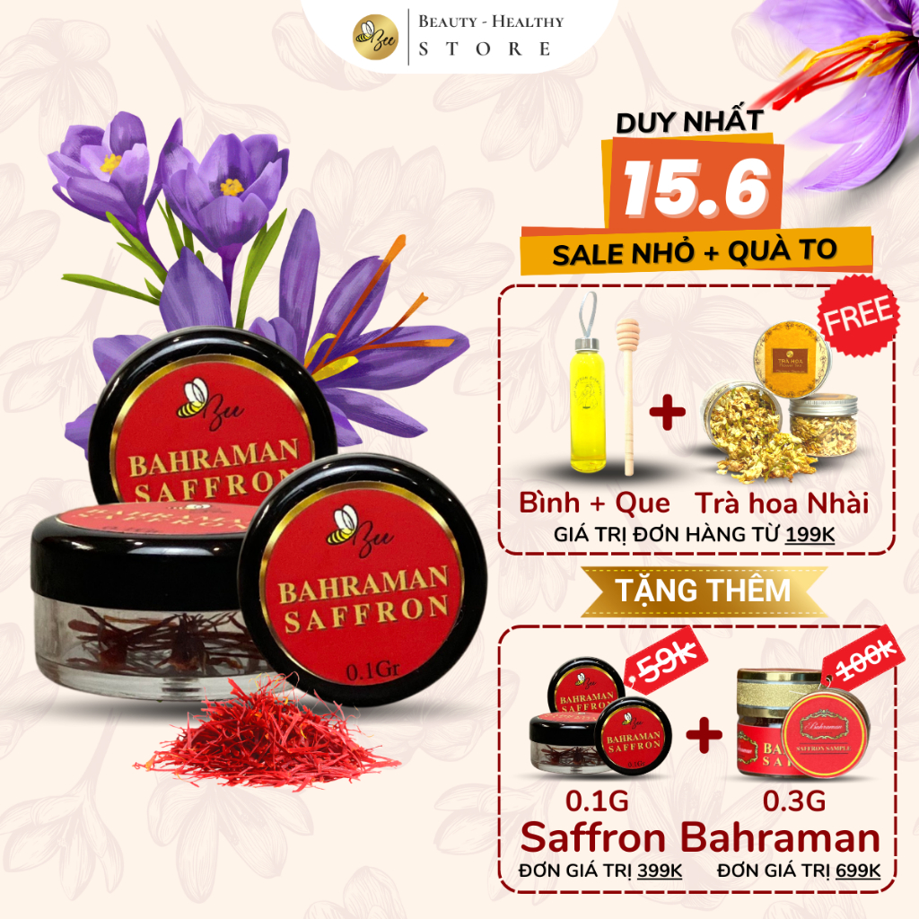 Saffron nhụy hoa nghệ tây Beebeauty chính hãng 0.1gr