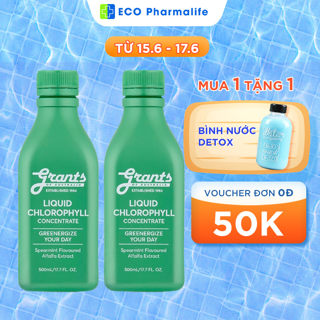 Combo 2 Nước Diệp Lục Cô Đặc Grants Liquid Chlorophyll Concentrate Làm Sáng Da Tăng Cường Sức Đề Kháng Thải Độc Gan 500m