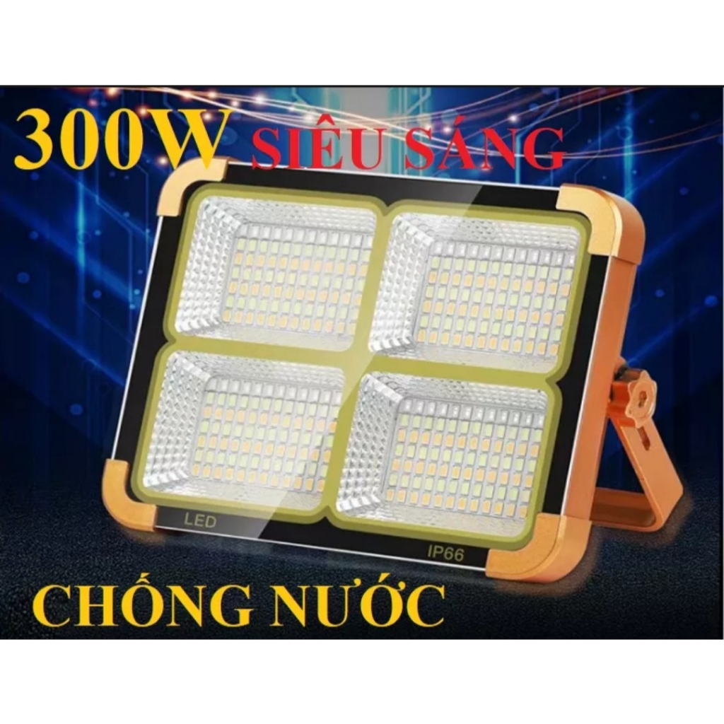 Đèn tích điện 300w siêu sáng sử dụng năng lượng mặt trời-đèn xách tay-có cổng sạc-đèn đa năng
