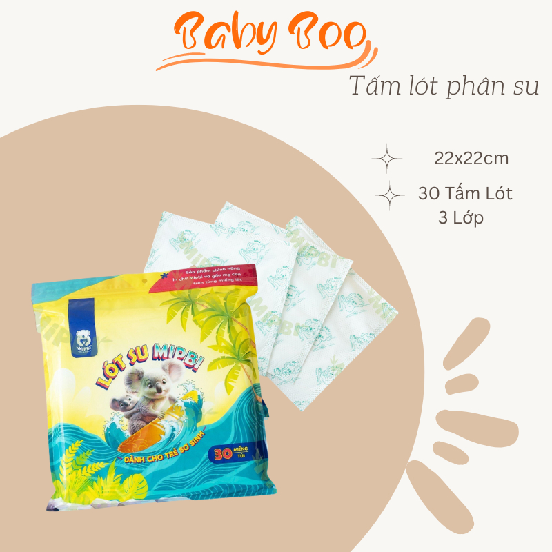 Tấm lót phân su / xu gói 30 chiếc cho bé sơ sinh cao cấp MIPBI an toàn tiện lợi Babyboo