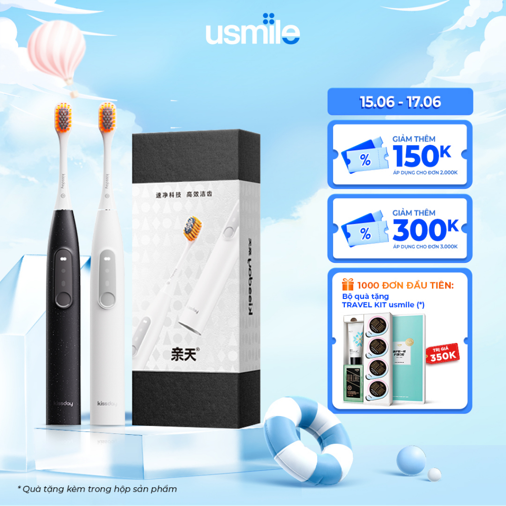 Bàn chải điện sóng siêu âm kissday K1 (by usmile) - Chính Hãng - BH 12 tháng