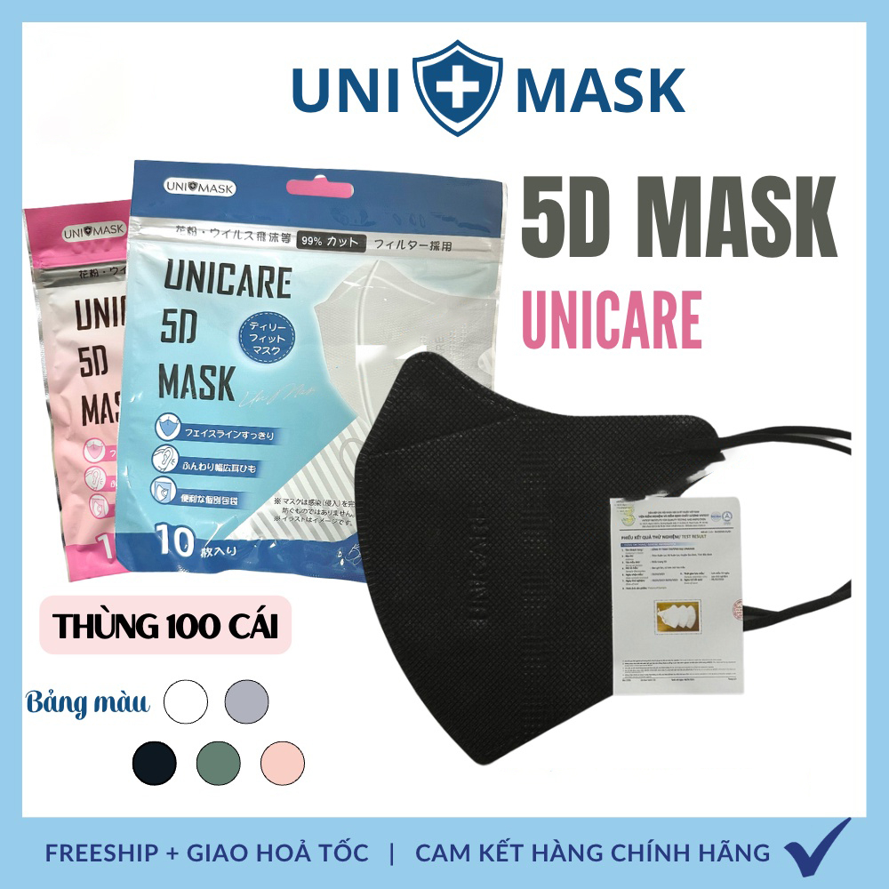 Thùng 100 Cái Khẩu trang 5D Uni Mask 3 lớp Kháng Khuẩn , Chống Tia UV Cực Cao