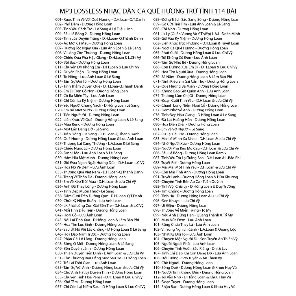 Nhạc trữ tình Dân Ca 114 Bài Hát MP3 Lossless