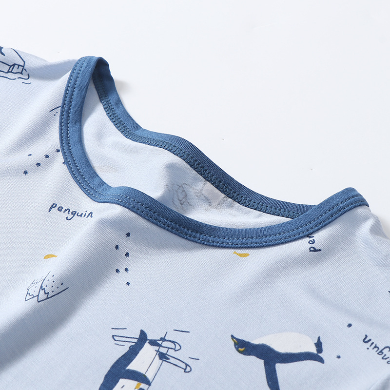 Bộ cộc tay bé trai cotton thun lạnh mùa hè mềm thoáng, mẫu chim cánh cụt MAMDADKIDS