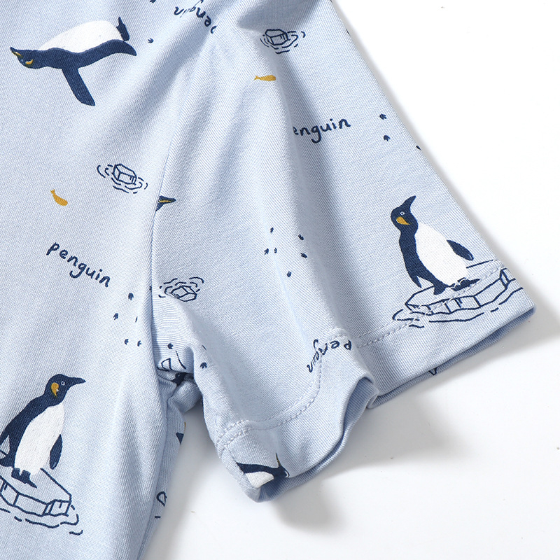 Bộ cộc tay bé trai cotton thun lạnh mùa hè mềm thoáng, mẫu chim cánh cụt MAMDADKIDS