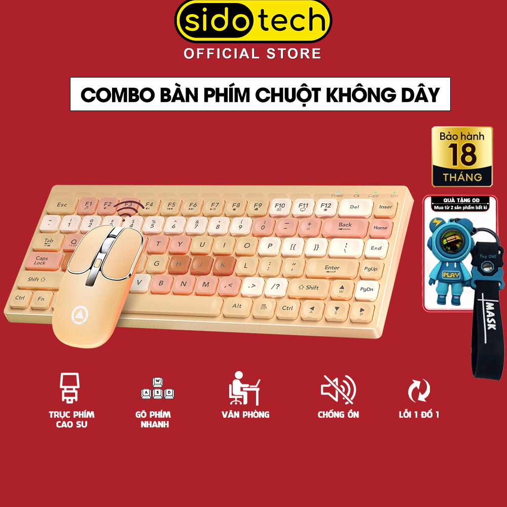 Combo bàn phím chuột không dây mini SIDOTECH KM02 82 keys nhỏ gọn màu sắc trắng đen xanh cho máy tính laptop văn phòng | BigBuy360 - bigbuy360.vn