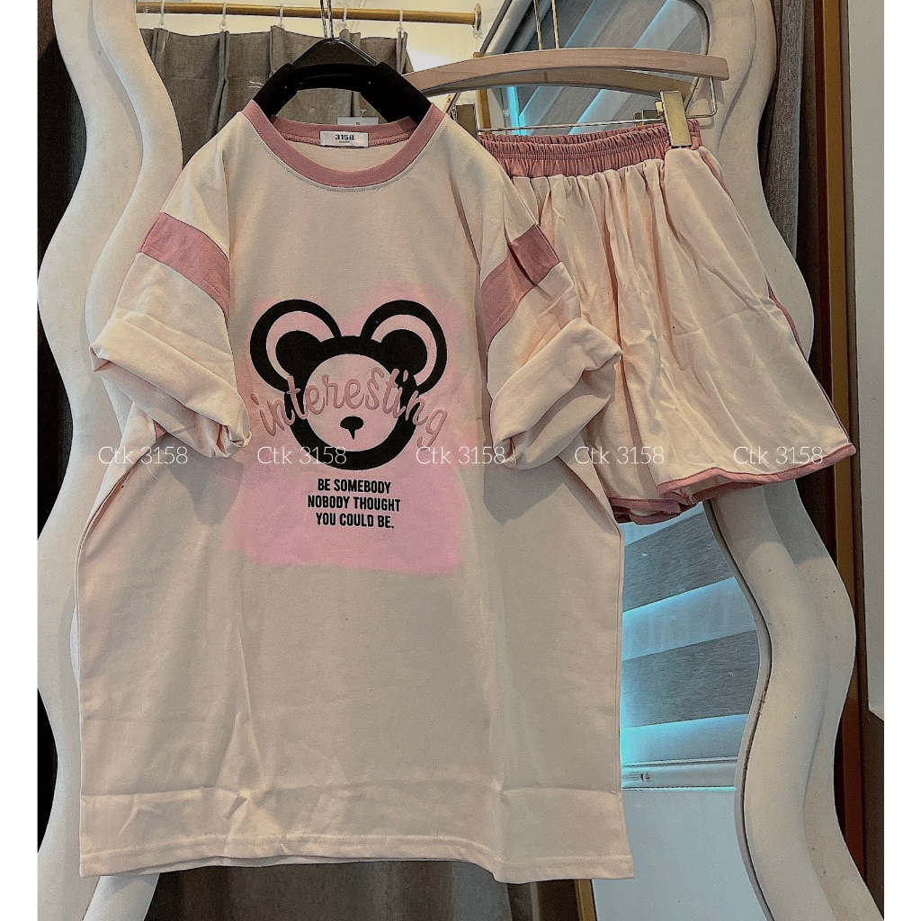 (HOT) Set Bộ 1977 Chất Đẹp 3158 Cotton Khô Form To Unisex Nam Nữ - Bộ Đùi Quần Short Áo Thun Freesize