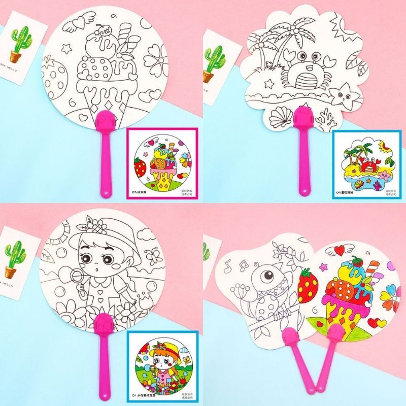 QUẠT THỦ CÔNG - quạt giấy tô màu cho bé