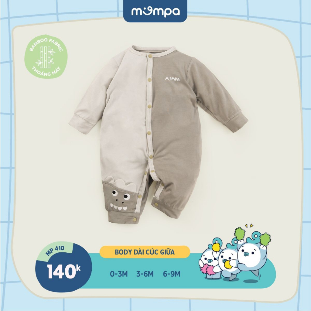 Bodysuit sơ sinh cho bé Mompa 0-9 tháng vải Sợi tre Bamboo cúc bấm mềm mại thoáng khí 410