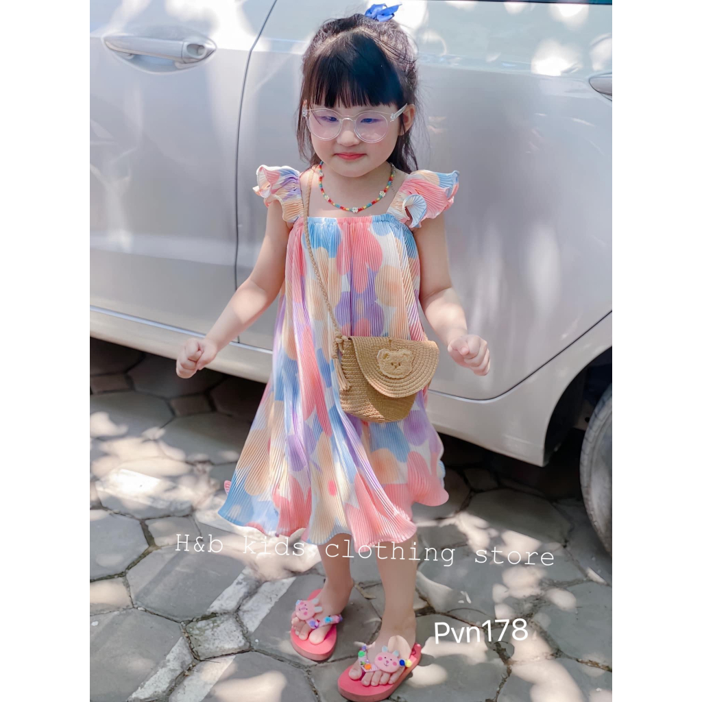 Váy cho bé gái , Váy cánh tiên dập ly đáng yêu cho bé gái diện hè