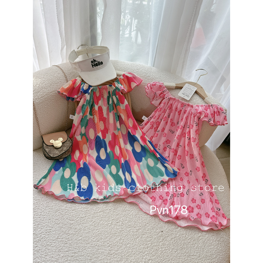 Váy cho bé gái , Váy cánh tiên dập ly đáng yêu cho bé gái diện hè