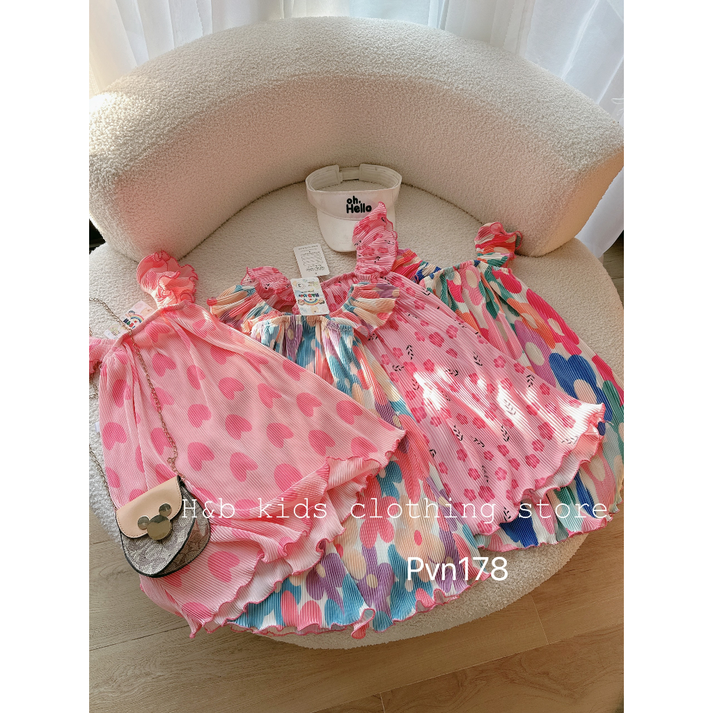 Váy cho bé gái , Váy cánh tiên dập ly đáng yêu cho bé gái diện hè