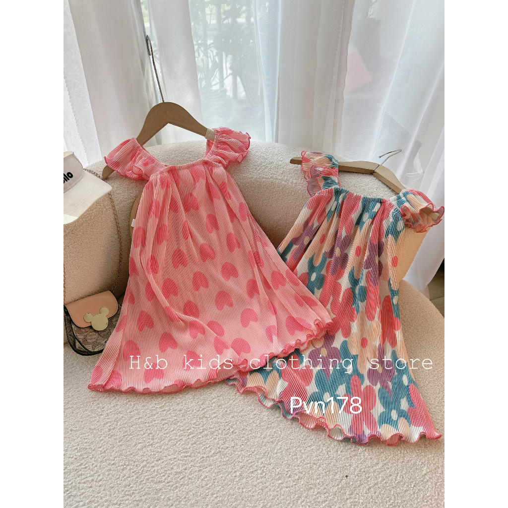Váy cho bé gái , Váy cánh tiên dập ly đáng yêu cho bé gái diện hè