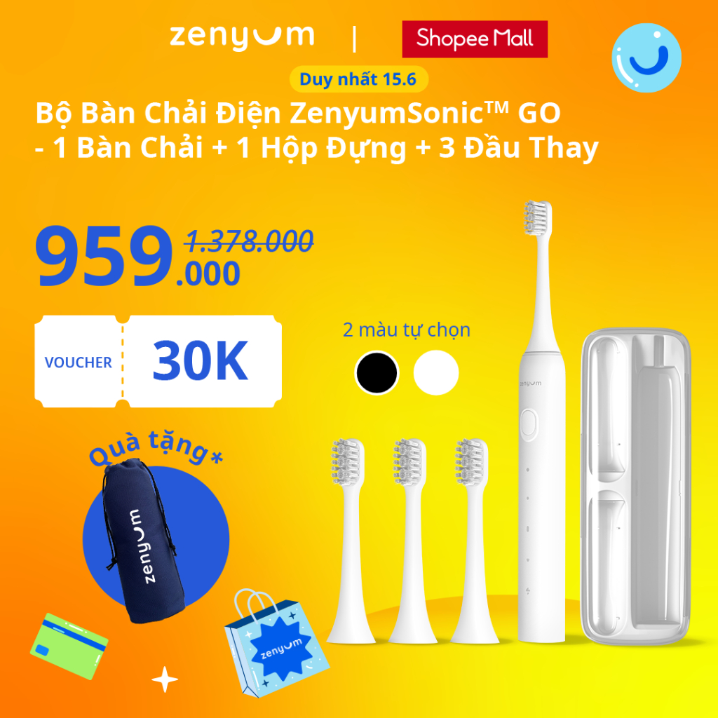 Bộ Bàn Chải Điện Zenyum Sonic GO phiên bản Du Lịch Tiêu Chuẩn - 1 Bàn Chải + 1 Hộp Đựng + 3 Đầu Thay