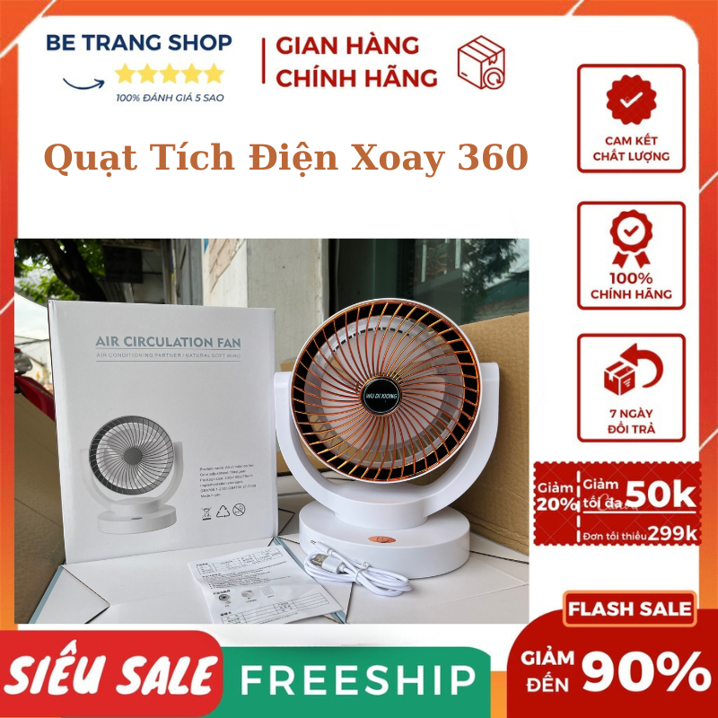 Quạt tích điện mini để bàn xoay 360 độ , lưu thông không khí, gồm các tốc độ gió thoảng, bảo hành 12 tháng | BigBuy360 - bigbuy360.vn