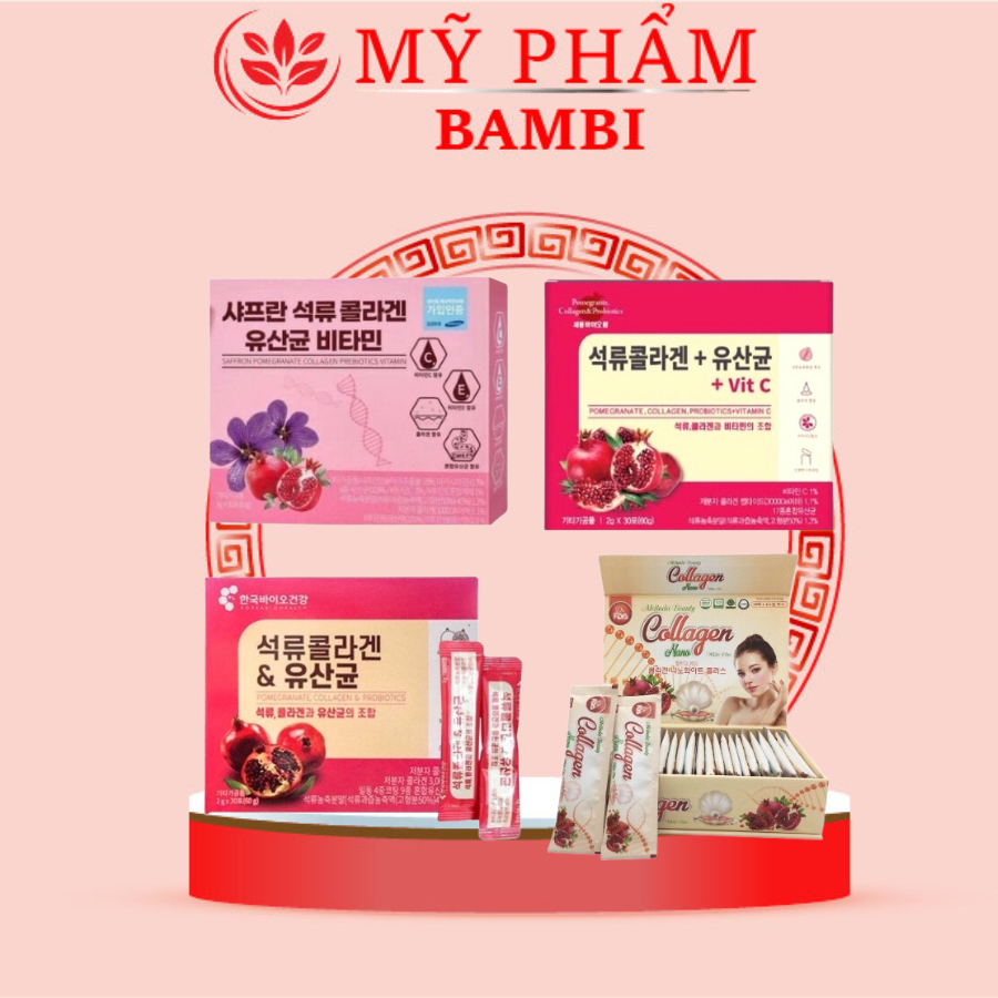 Collagen Lựu Đỏ Hàn Quốc 30 Gói Chính Hãng Bột Uống Colagen Trắng Da