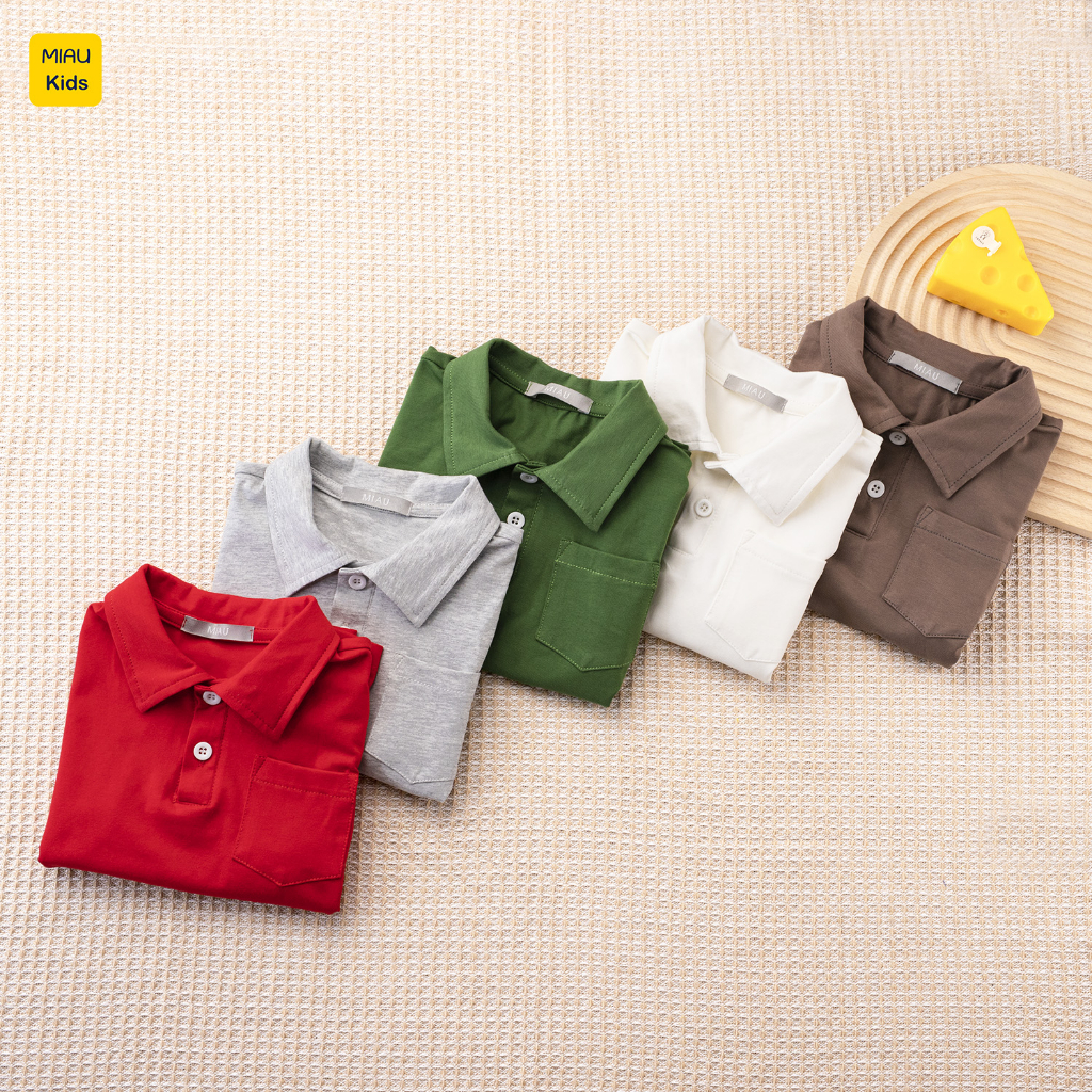 Áo Polo bé trai trơn có túi nhiều màu chất cotton mềm mịn thoáng mát cho bé mặc đi học đi chơi thời trang phong cách