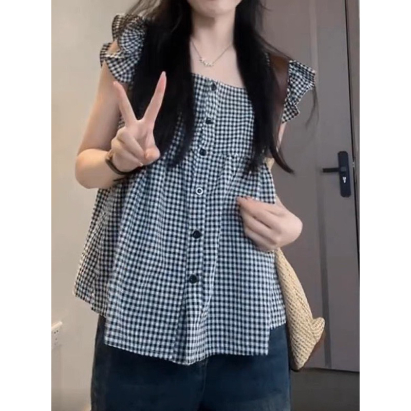 Set Áo Caro Tay Cánh Tiên Kèm Quần short