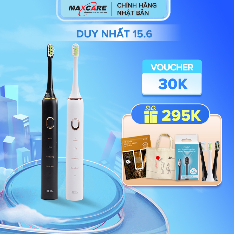 Bàn Chải Điện Sạch Sâu Maxcare Hera Whitening SE Nhật Bản Công Nghệ Sóng Âm Sonic, 4 Chế Độ Đánh Răng, 30 Ngày Sạc 1 Lần