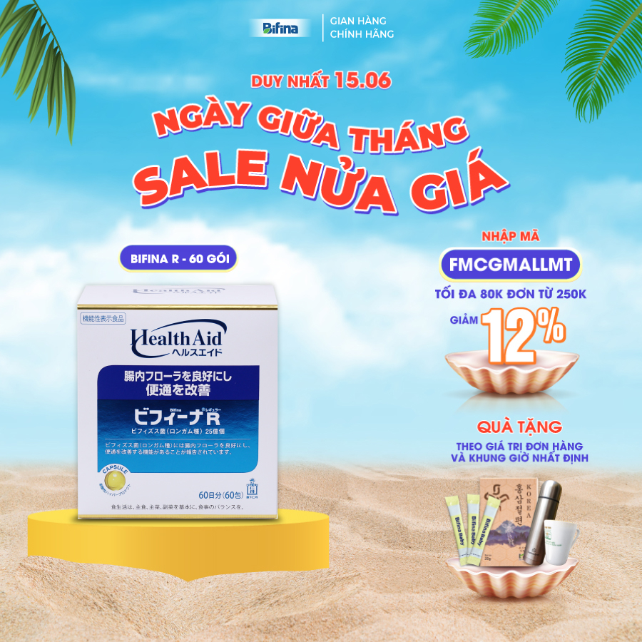 Men tiêu hóa Bifina Nhật Bản - Loại R - Hỗ trợ viêm đại tràng cấp và mãn, Hộp 20 gói và 60 gói
