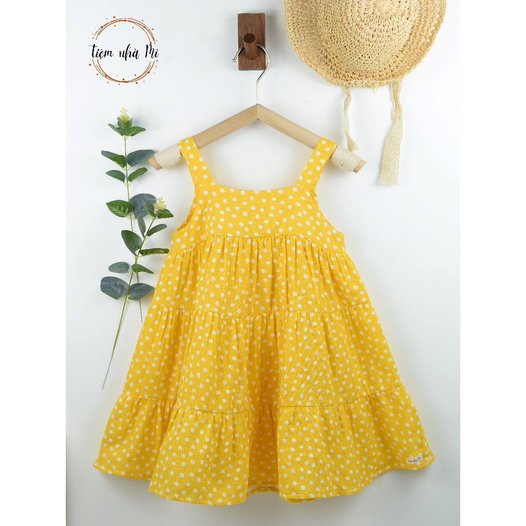 *Tiệm nhà Mì* Váy 2 dây bé gái dáng xòe họa tiết chấm bi siêu xinh chất vải xô Muslin mềm mát