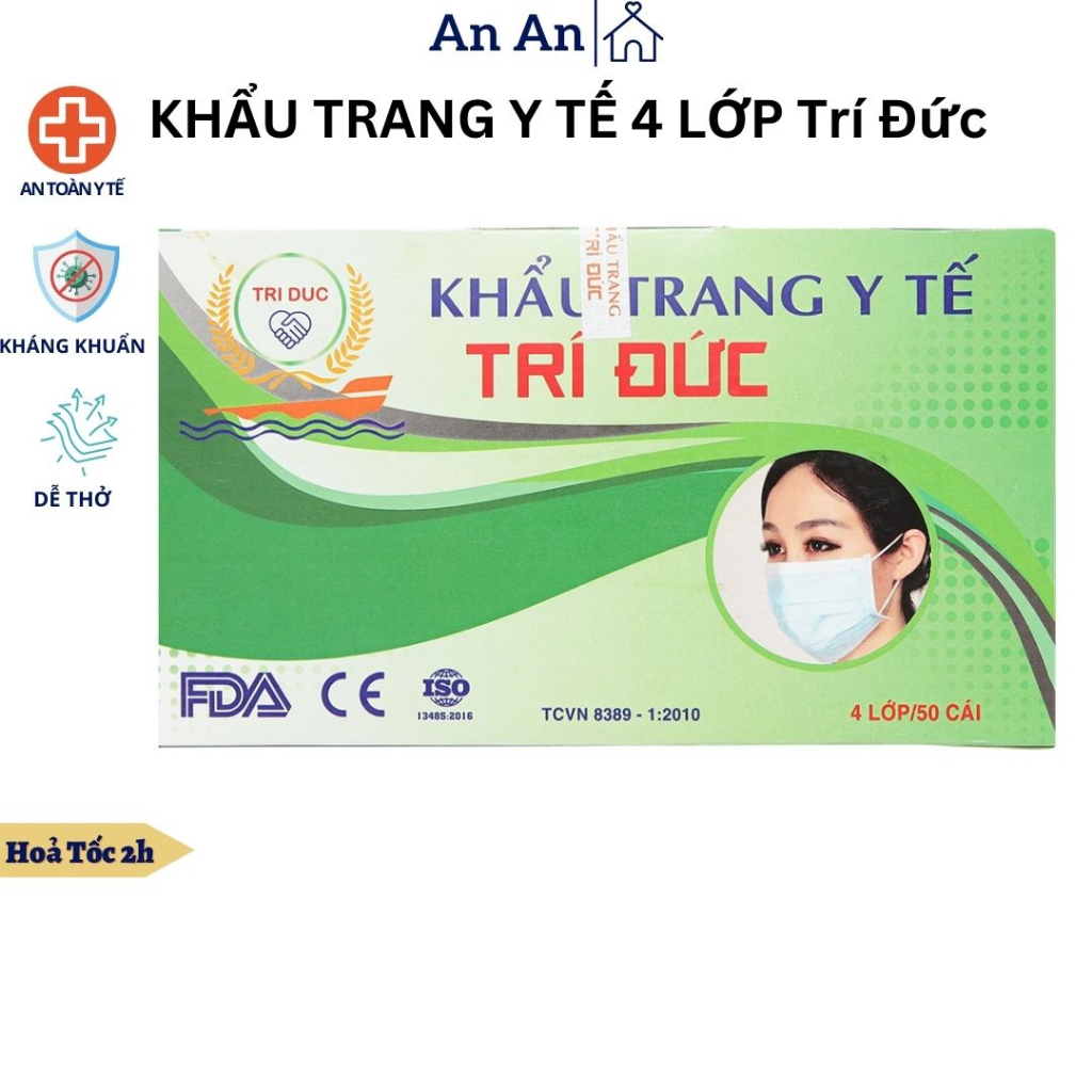 Khẩu Trang Y Tế 4 Lớp Chống Bụi Mịn Cao Cấp Trí Đức mask Hộp 50 Cái - An Ann