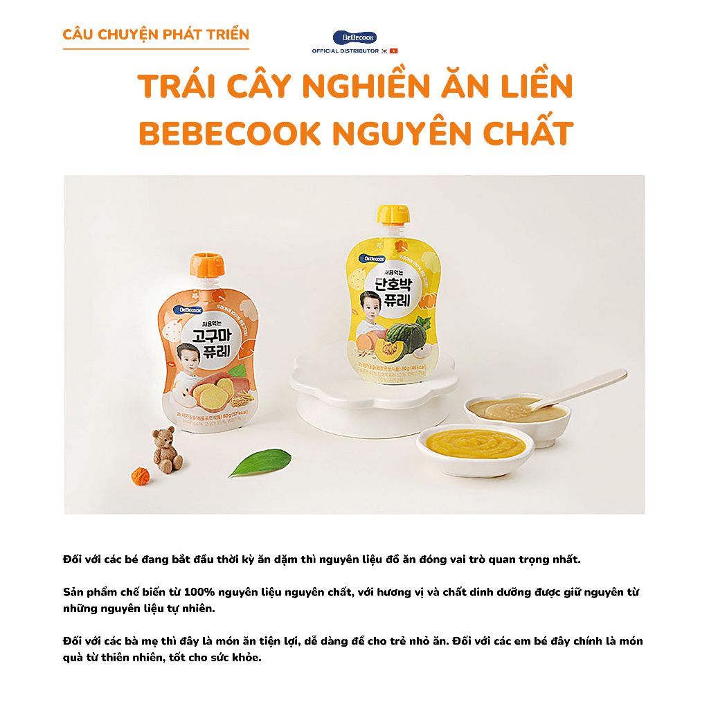 Trái cây nghiền ăn dặm cho bé BeBecook nhiều vị dành cho trẻ 6 tháng 80g/túi