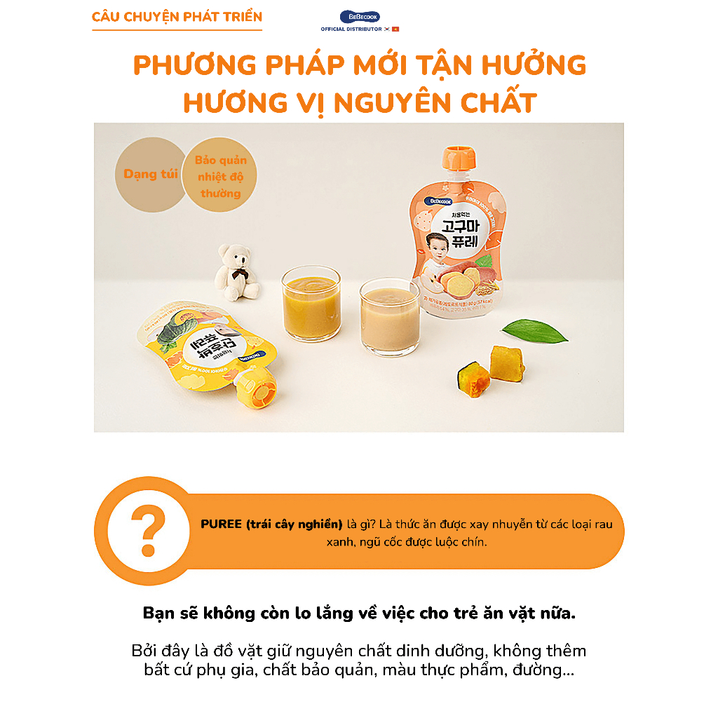 Trái cây nghiền ăn dặm cho bé BeBecook nhiều vị dành cho trẻ 6 tháng 80g/túi