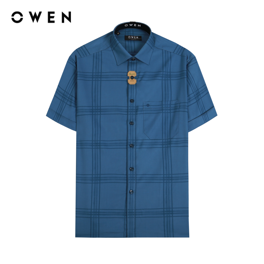 OWEN - Áo sơ mi ngắn tay Body Fit màu Xanh chất liệu Modal - AB230175NT