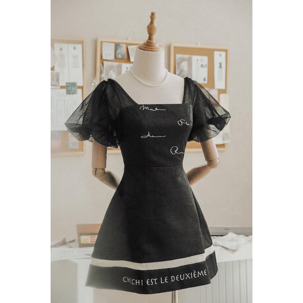 CHICHI - Váy gấm xích phối lưới cao cấp Robe Sebastian