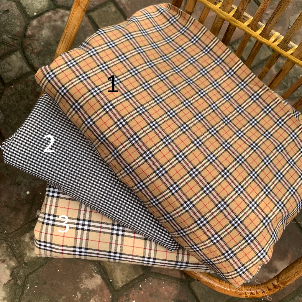 Vải thô cotton họa tiết kẻ caro may đồ cho bé 021