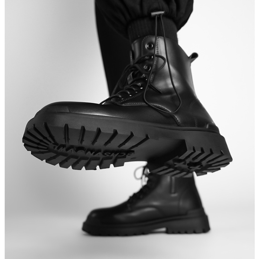 Giày Combat Boots Zip Black, Đế Tăng Chiều Cao, Tăng 3,5cm