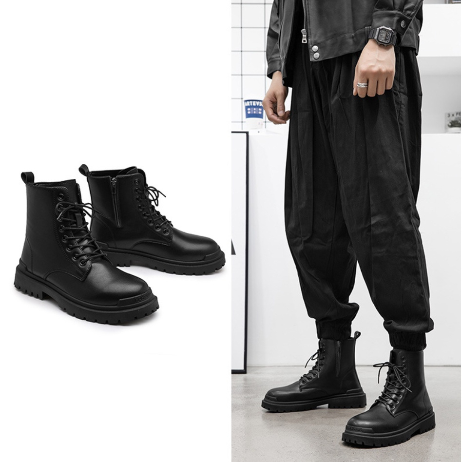 Giày Combat Boots Zip Black, Đế Tăng Chiều Cao, Tăng 3,5cm
