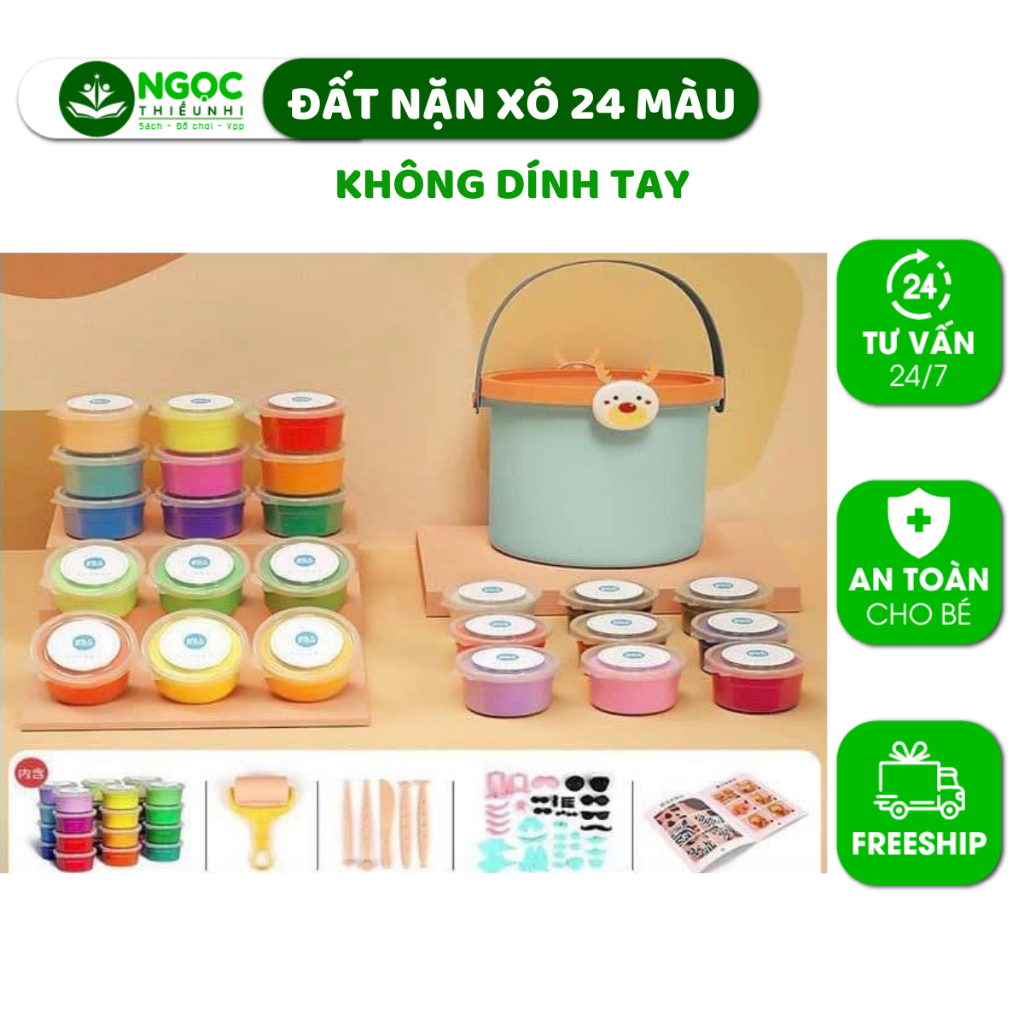 Đất Nặn Xô 24 Màu Tự Khô, Đất Nặn Hữu Cơ, Đất Nặn Sinh Học DIY Không Dính Tay An Toàn Cho Bé