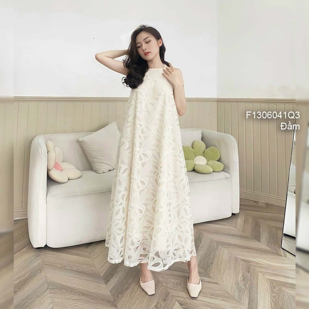 Đầm maxi ren 2 dây dáng dài hở lưng